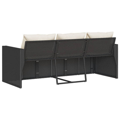 Patio Sofa with Cushions 3-Seater Black Poly Rattan