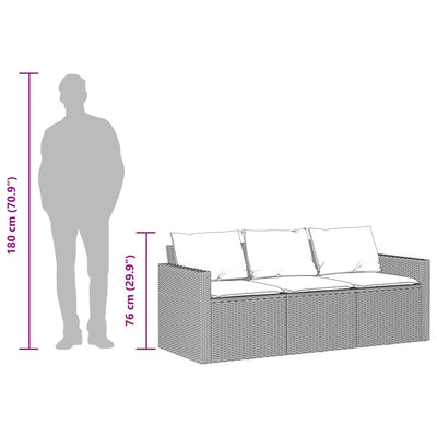 Patio Sofa with Cushions 3-Seater Black Poly Rattan