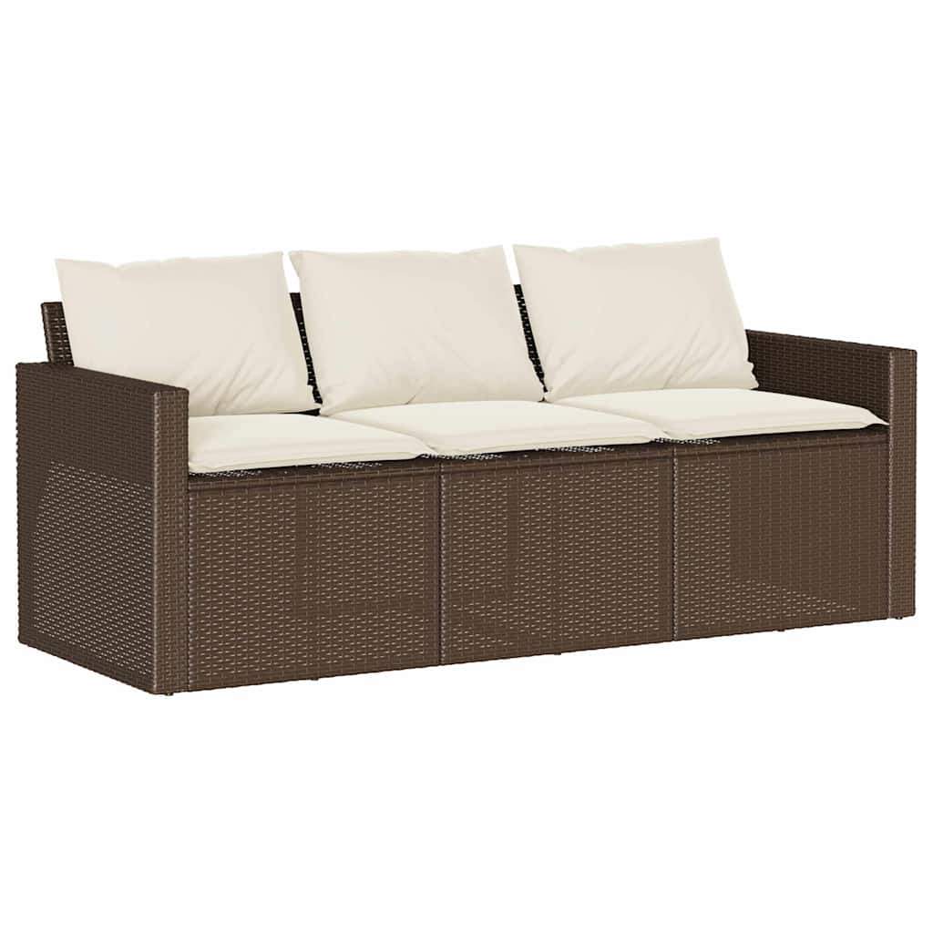 Patio Sofa with Cushions 3-Seater Brown Poly Rattan