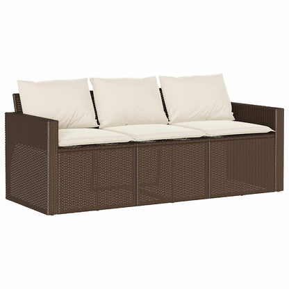 Patio Sofa with Cushions 3-Seater Brown Poly Rattan