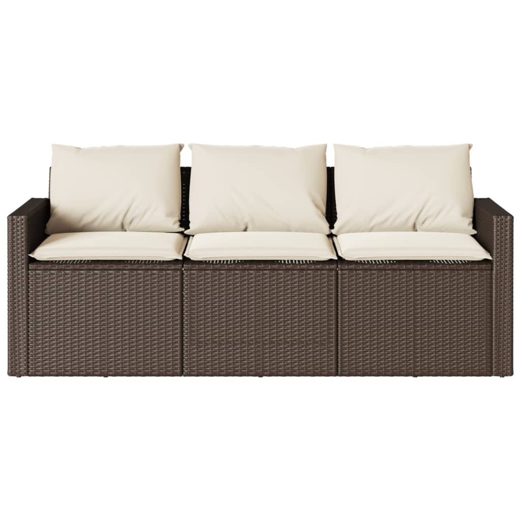 Patio Sofa with Cushions 3-Seater Brown Poly Rattan