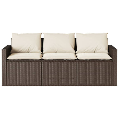Patio Sofa with Cushions 3-Seater Brown Poly Rattan