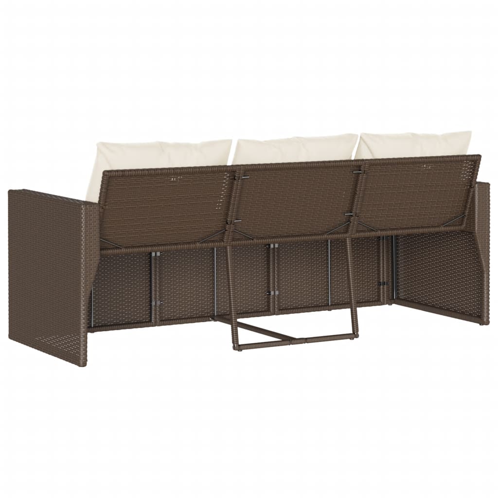 Patio Sofa with Cushions 3-Seater Brown Poly Rattan
