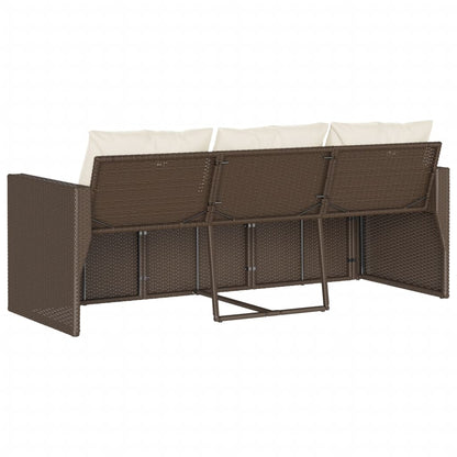 Patio Sofa with Cushions 3-Seater Brown Poly Rattan