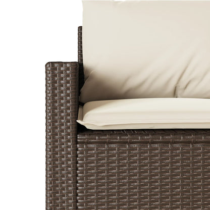 Patio Sofa with Cushions 3-Seater Brown Poly Rattan