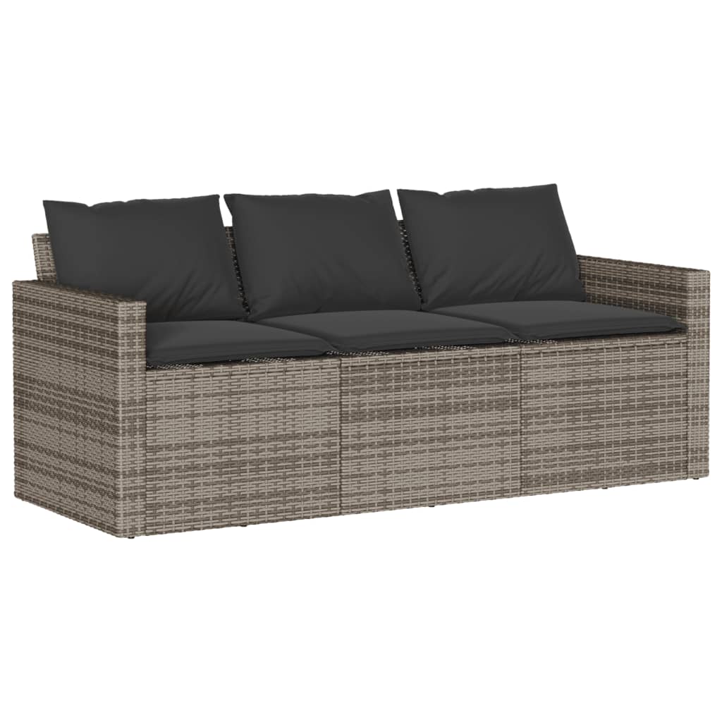 Patio Sofa with Cushions 3-Seater Gray Poly Rattan