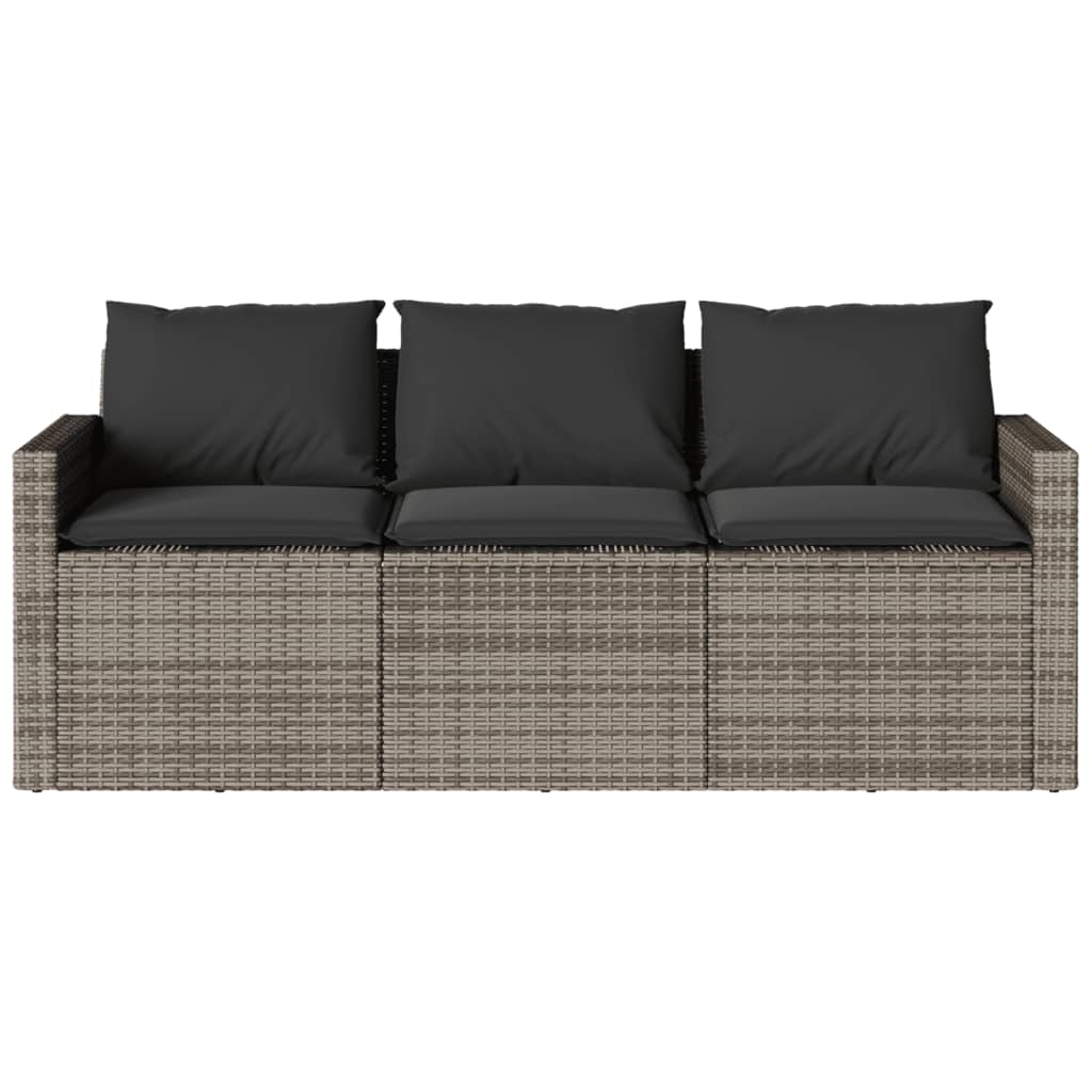 Patio Sofa with Cushions 3-Seater Gray Poly Rattan