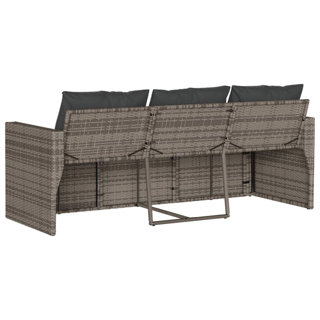 Patio Sofa with Cushions 3-Seater Gray Poly Rattan