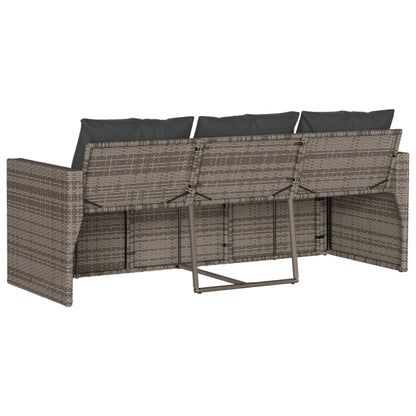 Patio Sofa with Cushions 3-Seater Gray Poly Rattan