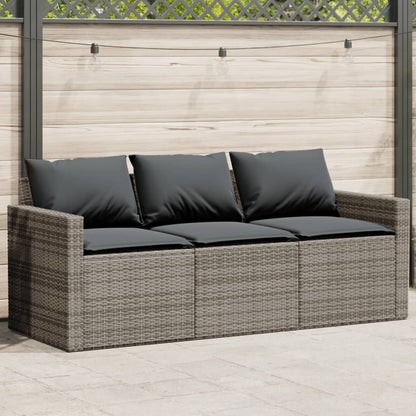 Patio Sofa with Cushions 3-Seater Gray Poly Rattan