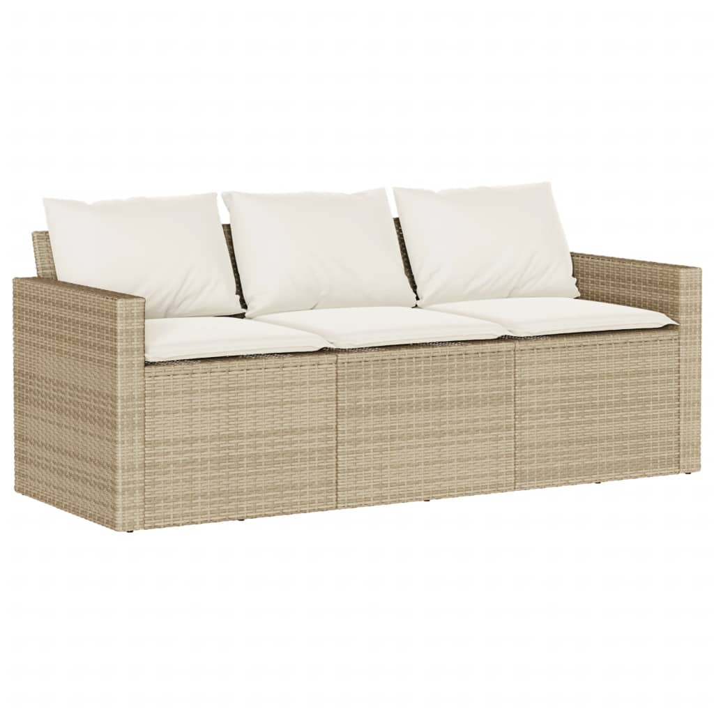 Patio Sofa with Cushions 3-Seater Beige Poly Rattan