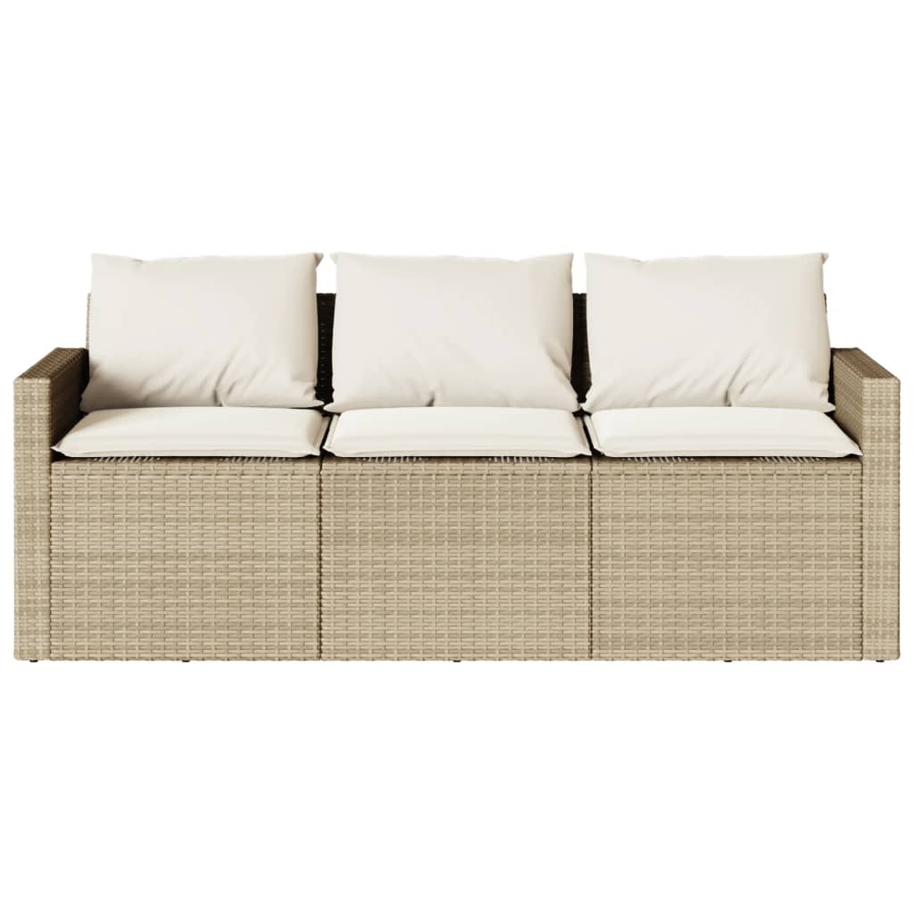 Patio Sofa with Cushions 3-Seater Beige Poly Rattan