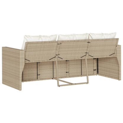 Patio Sofa with Cushions 3-Seater Beige Poly Rattan