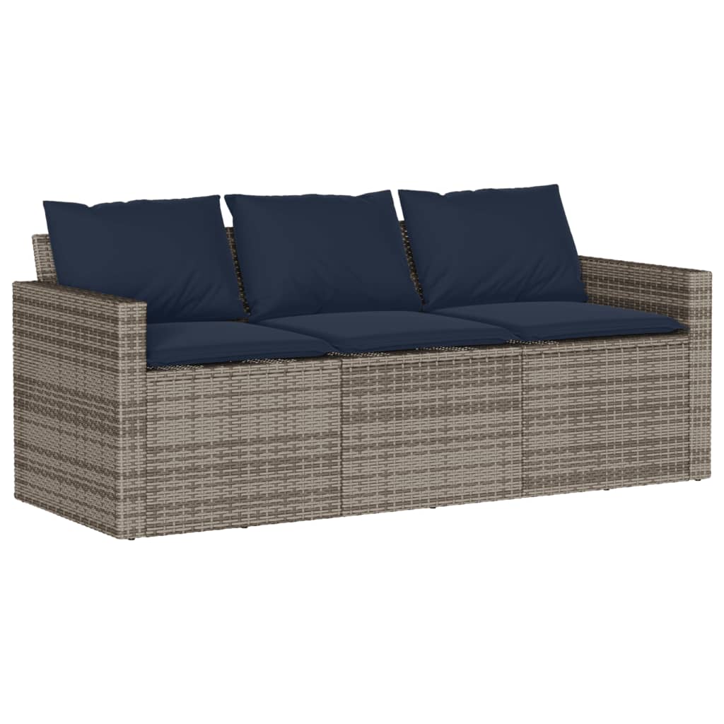 Patio Sofa with Cushions 3-Seater Gray Poly Rattan