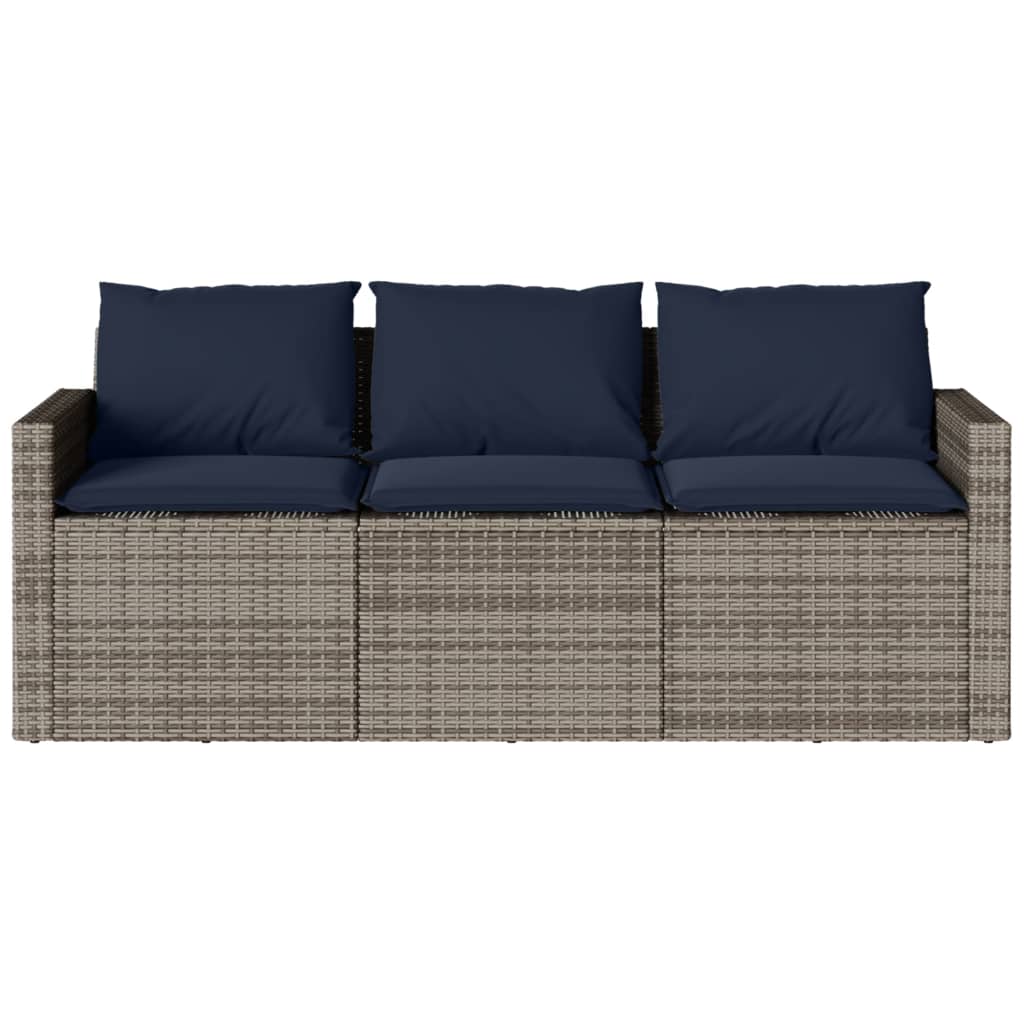 Patio Sofa with Cushions 3-Seater Gray Poly Rattan