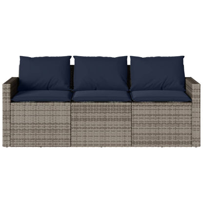 Patio Sofa with Cushions 3-Seater Gray Poly Rattan