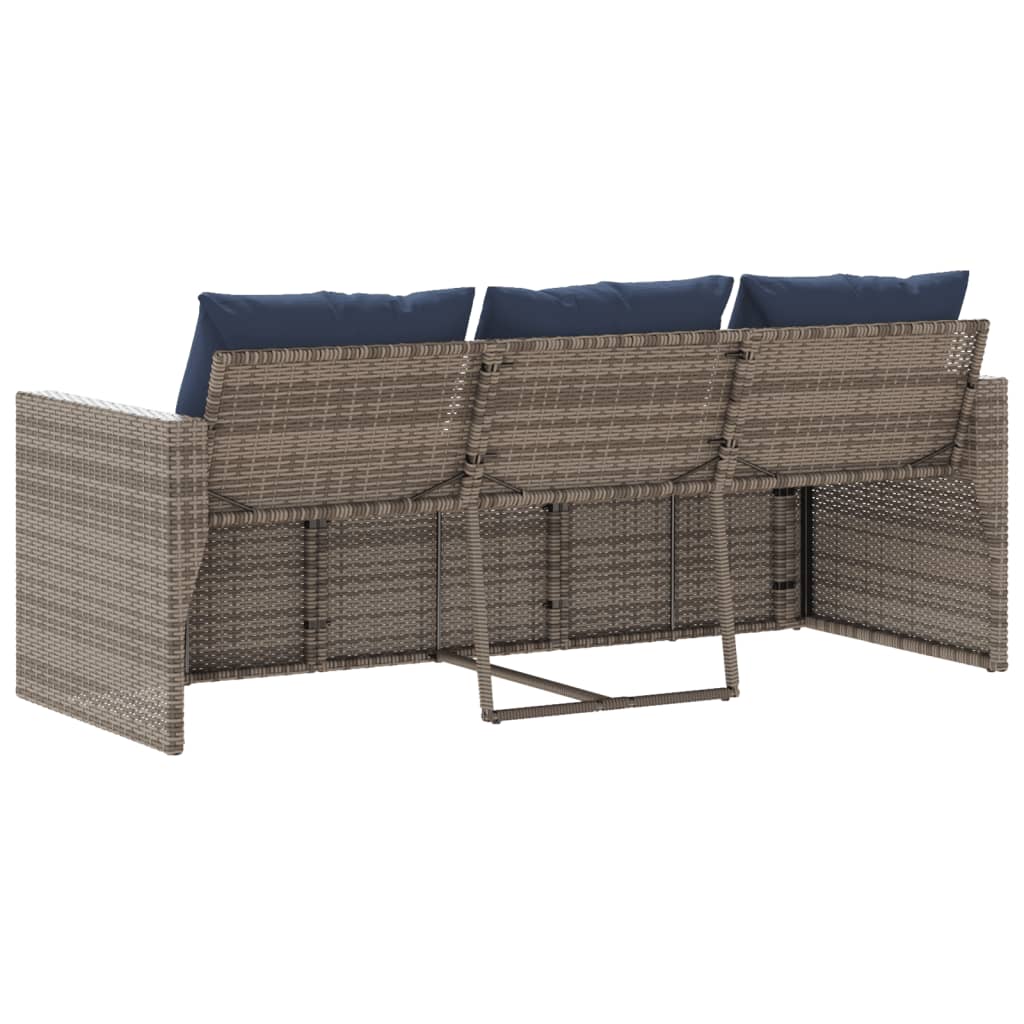 Patio Sofa with Cushions 3-Seater Gray Poly Rattan