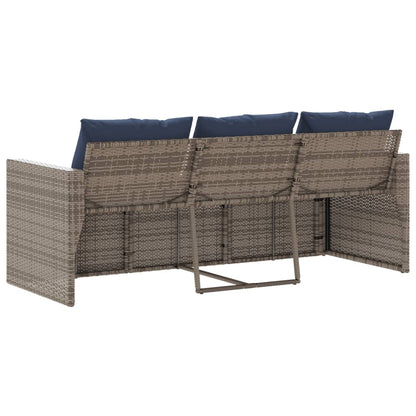 Patio Sofa with Cushions 3-Seater Gray Poly Rattan