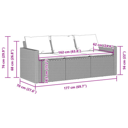 Patio Sofa with Cushions 3-Seater Gray Poly Rattan