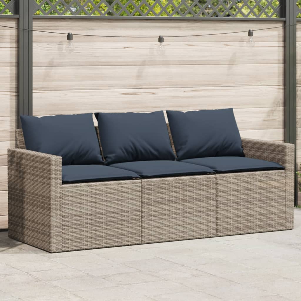 Patio Sofa with Cushions 3-Seater Gray Poly Rattan