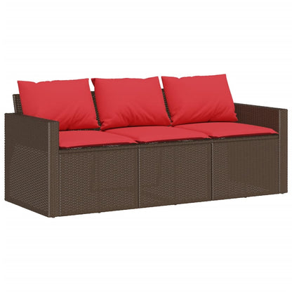 Patio Sofa with Cushions 3-Seater Brown Poly Rattan