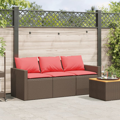 Patio Sofa with Cushions 3-Seater Brown Poly Rattan