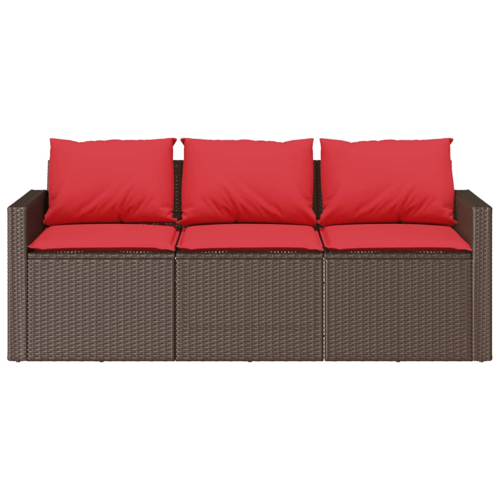 Patio Sofa with Cushions 3-Seater Brown Poly Rattan