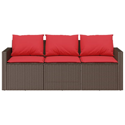 Patio Sofa with Cushions 3-Seater Brown Poly Rattan