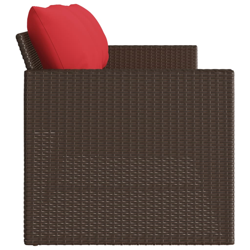 Patio Sofa with Cushions 3-Seater Brown Poly Rattan