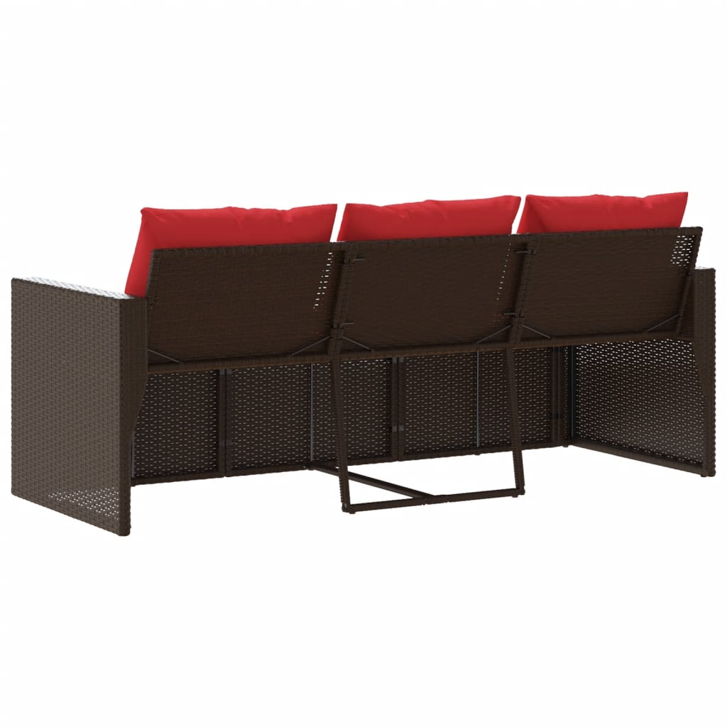 Patio Sofa with Cushions 3-Seater Brown Poly Rattan