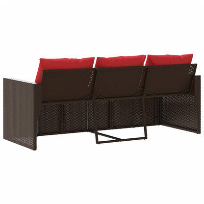 Patio Sofa with Cushions 3-Seater Brown Poly Rattan