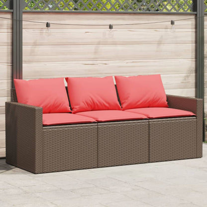 Patio Sofa with Cushions 3-Seater Brown Poly Rattan