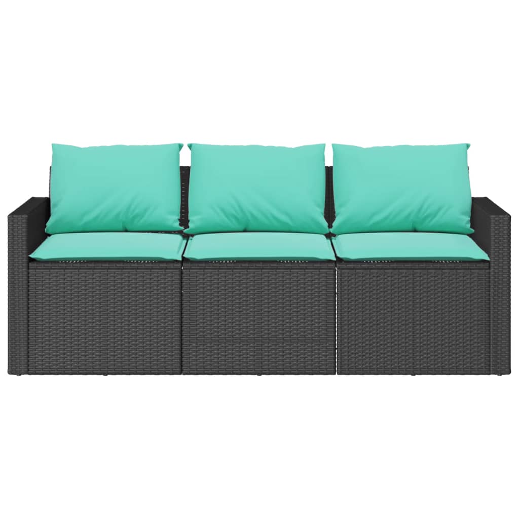 Patio Sofa with Cushions 3-Seater Black Poly Rattan