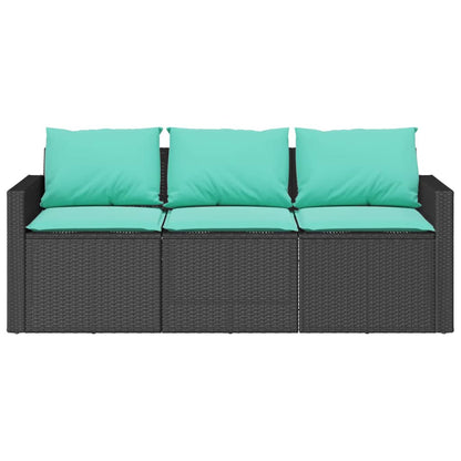 Patio Sofa with Cushions 3-Seater Black Poly Rattan