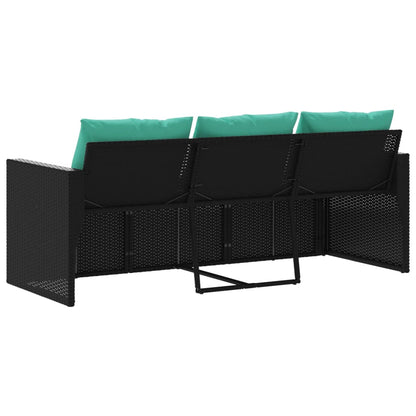 Patio Sofa with Cushions 3-Seater Black Poly Rattan