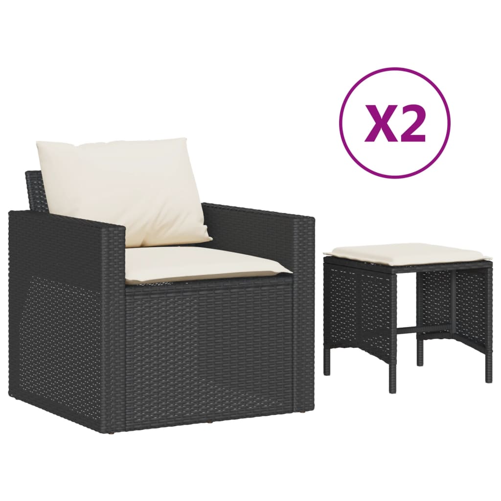 4 Piece Patio Sofa Set with Cushions Black Poly Rattan