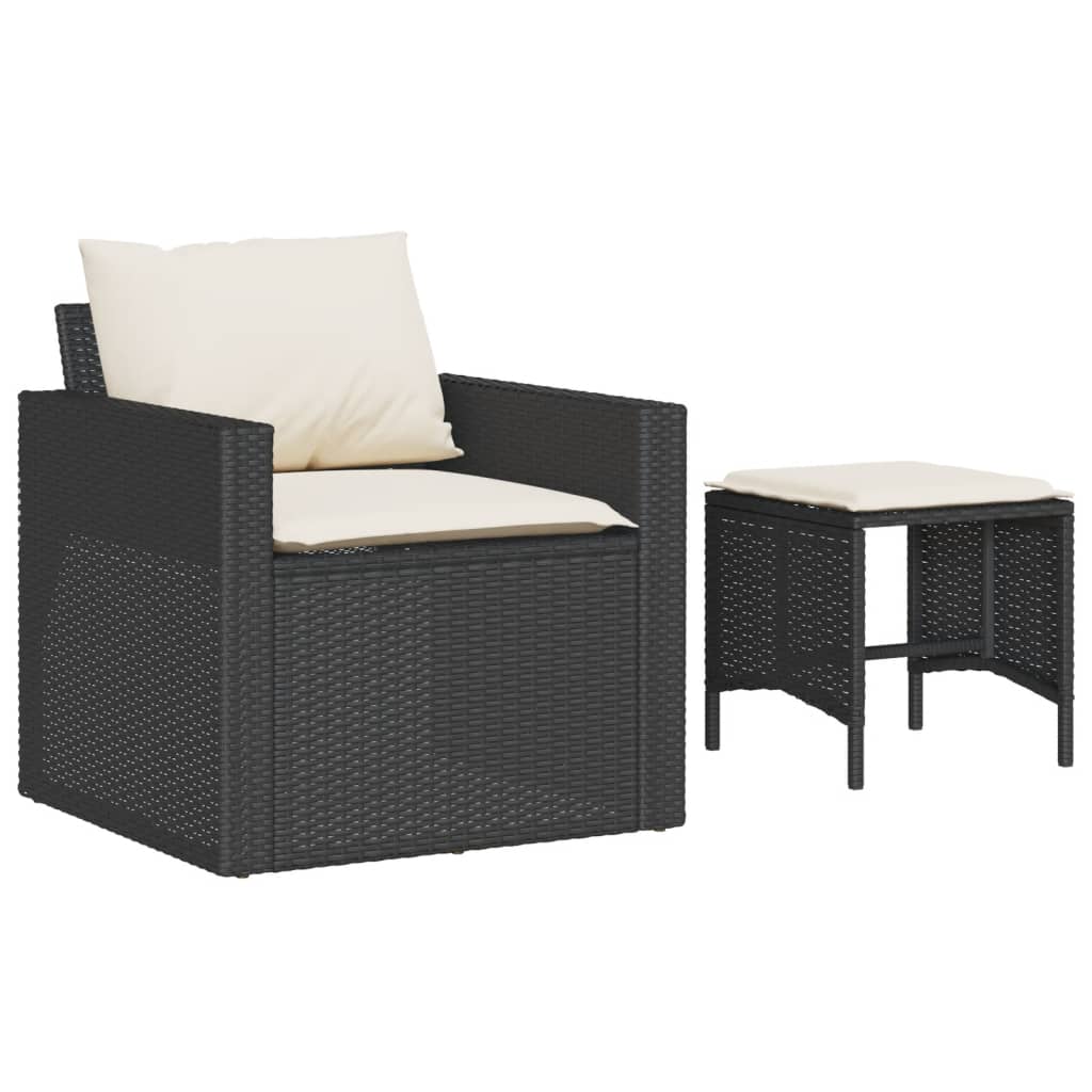 4 Piece Patio Sofa Set with Cushions Black Poly Rattan