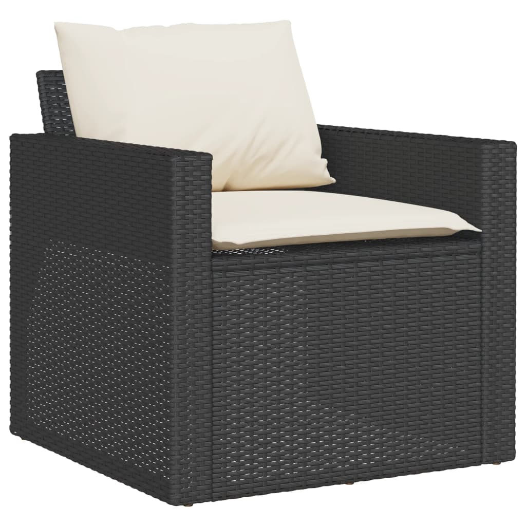 4 Piece Patio Sofa Set with Cushions Black Poly Rattan