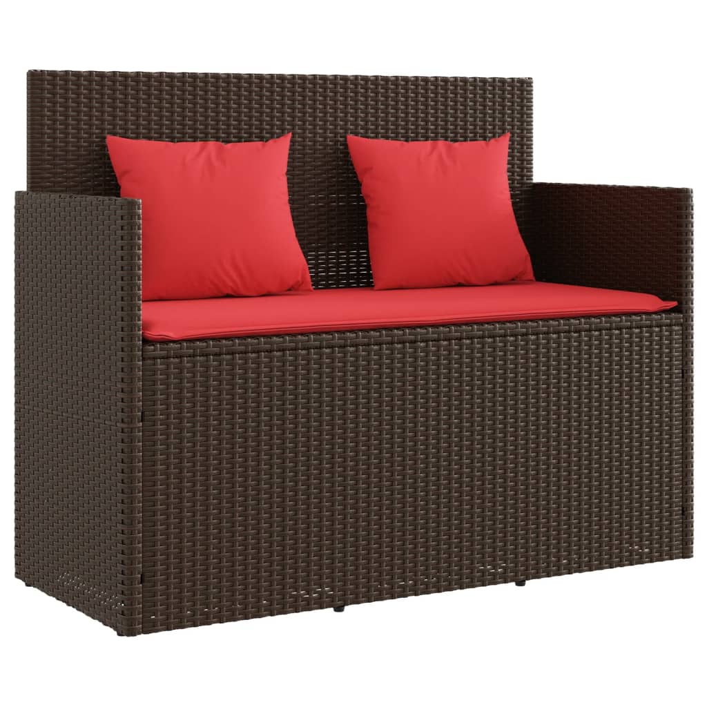 Patio Bench with Cushions Brown Poly Rattan