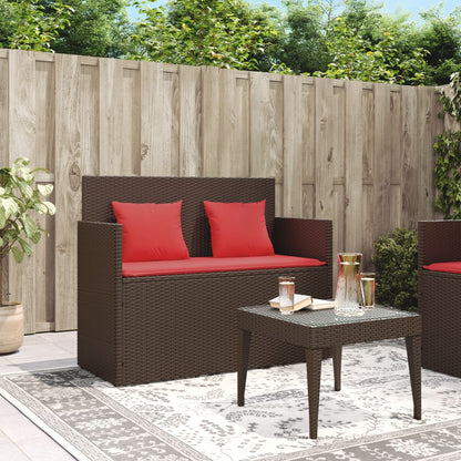Patio Bench with Cushions Brown Poly Rattan