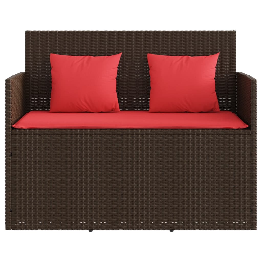 Patio Bench with Cushions Brown Poly Rattan