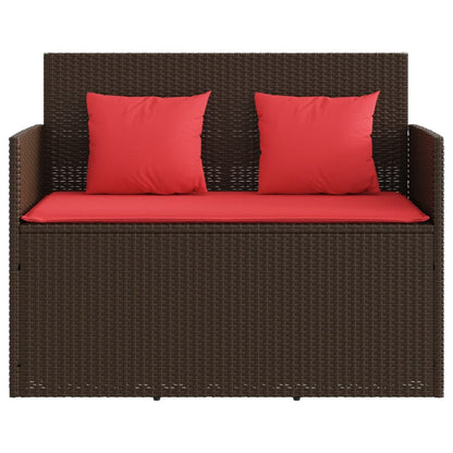 Patio Bench with Cushions Brown Poly Rattan