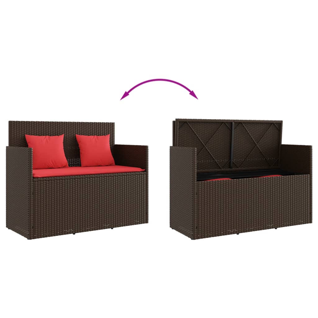 Patio Bench with Cushions Brown Poly Rattan