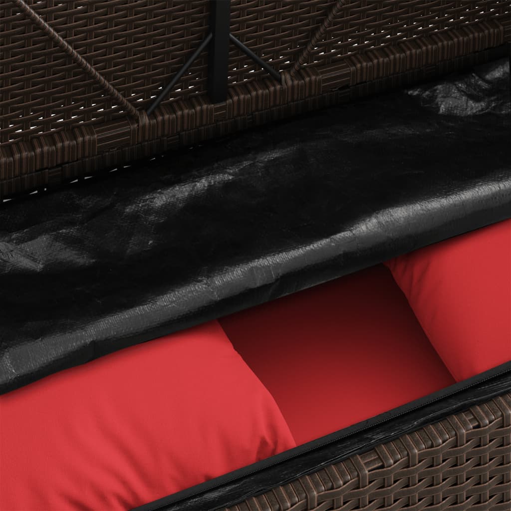 Patio Bench with Cushions Brown Poly Rattan