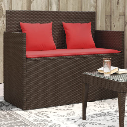 Patio Bench with Cushions Brown Poly Rattan