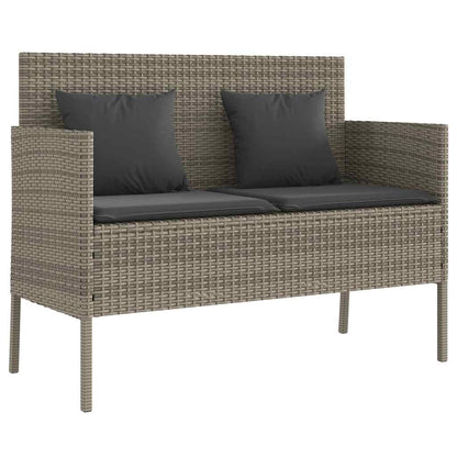 Patio Bench with Cushions Gray Poly Rattan