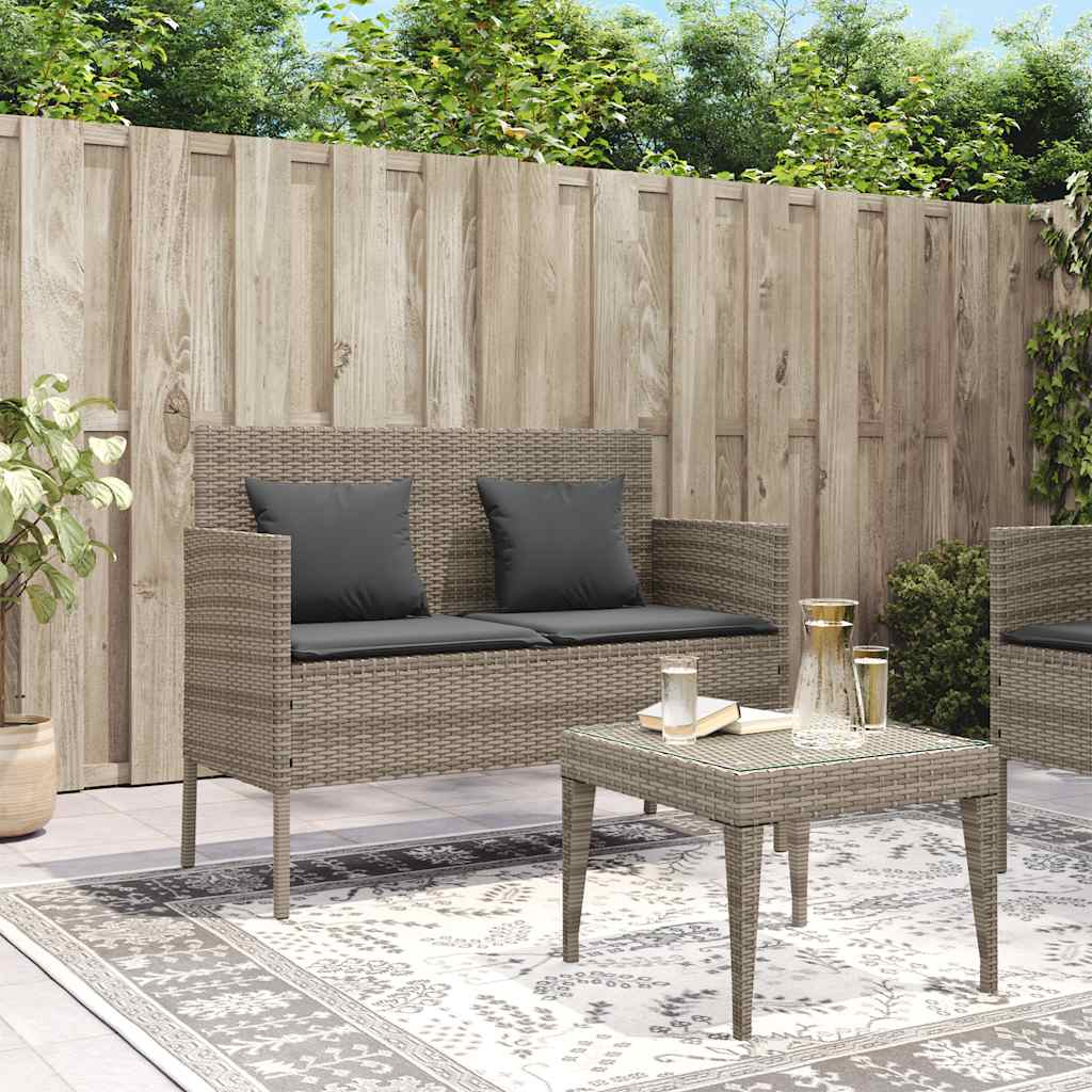 Patio Bench with Cushions Gray Poly Rattan