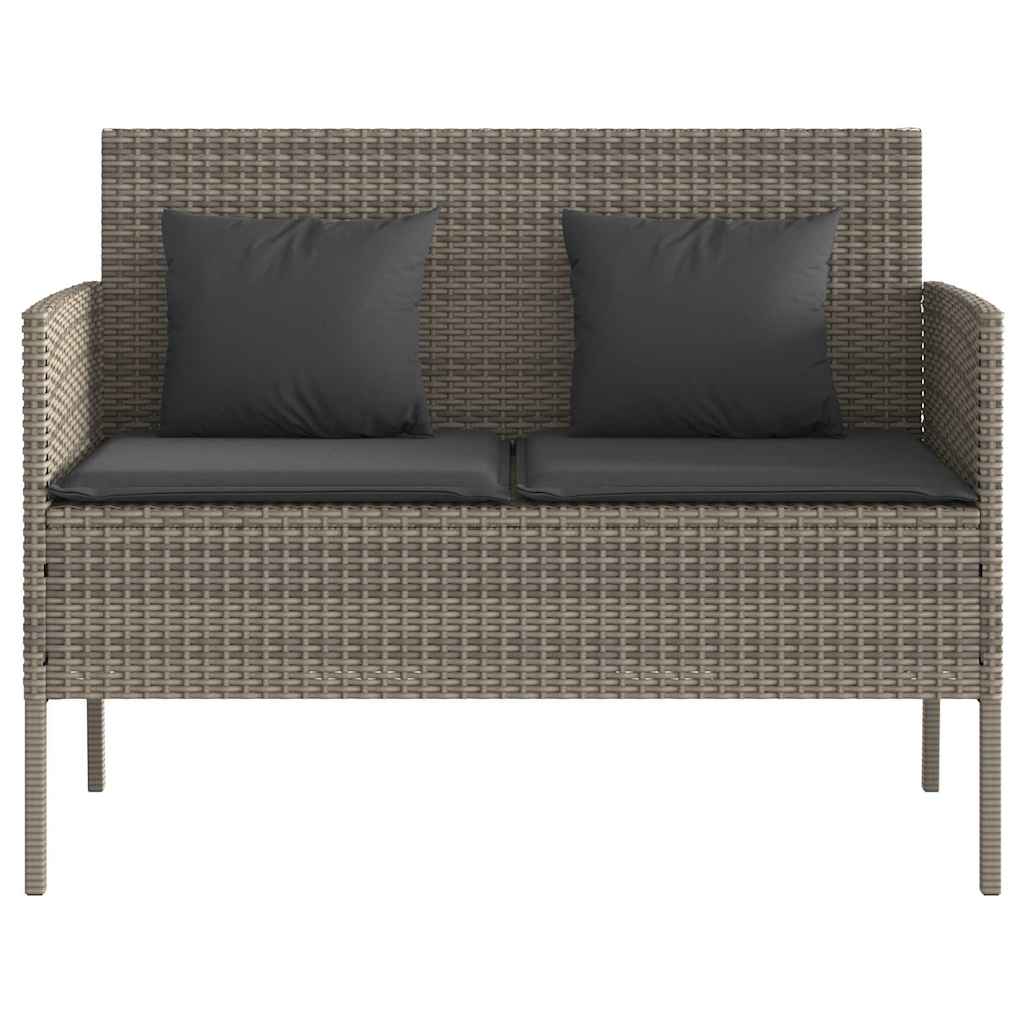 Patio Bench with Cushions Gray Poly Rattan
