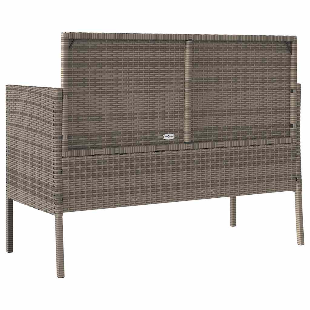 Patio Bench with Cushions Gray Poly Rattan