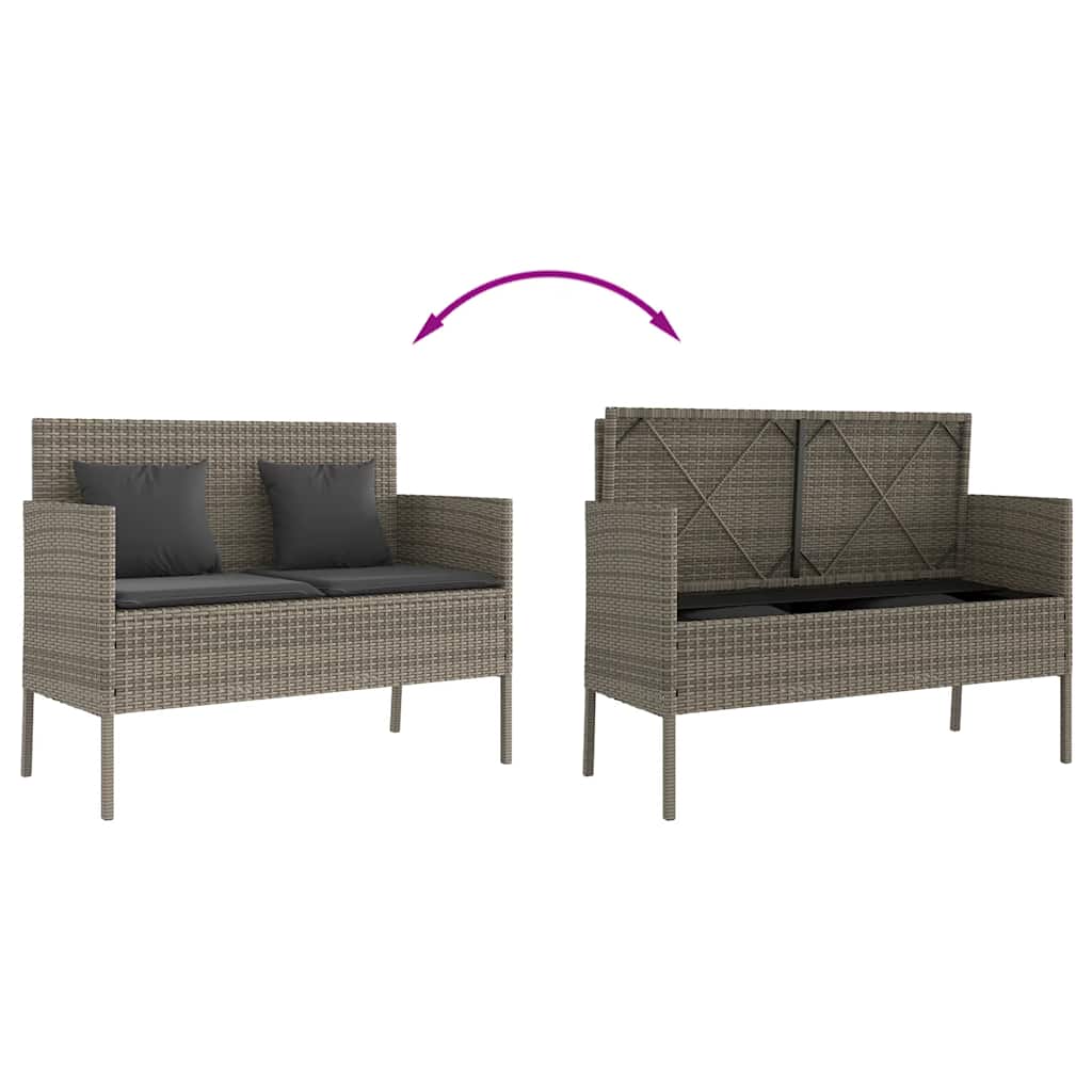 Patio Bench with Cushions Gray Poly Rattan